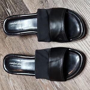 Predictions Comfort Plus Black Slide Open Toe Wedge Sandals